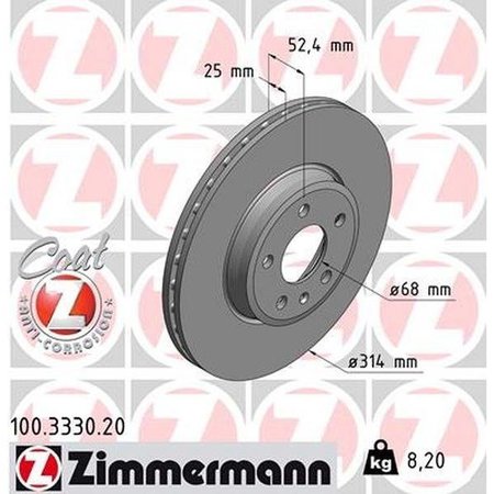 ZIMMERMANN Brake Disc Front - Standard/Coated 100.3330.20